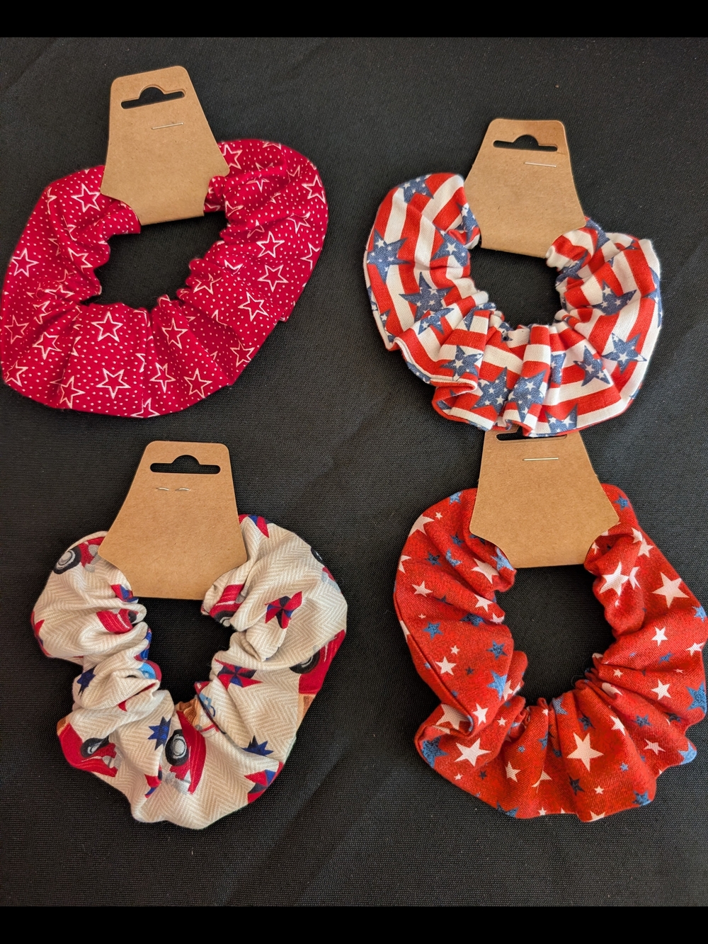 Hand Crafted Set Of 4 Patriotic Scrunchies